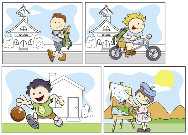 卡通小孩向量集的插圖