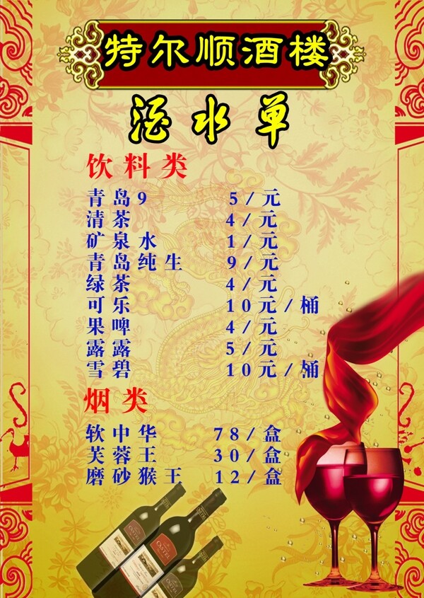 酒水單背面圖片