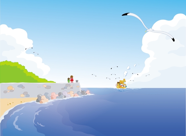 卡通海邊風(fēng)景
