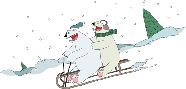 卡通两只滑雪的北极熊矢量素材