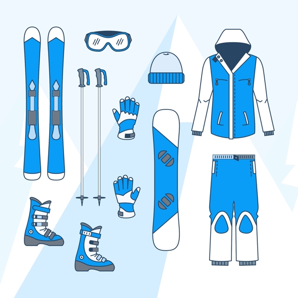 蓝色卡通滑雪运动用品配件