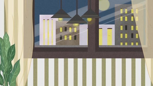 手绘窗外的夜晚城市考研冲刺背景素材