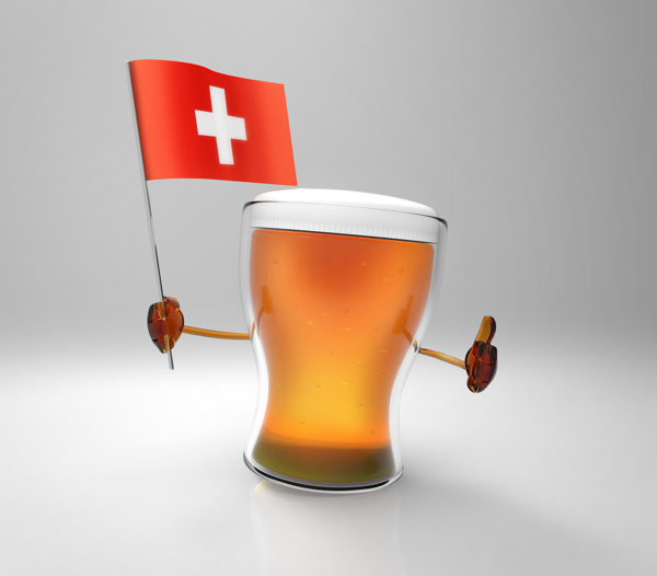 瑞士国旗与啤酒图片