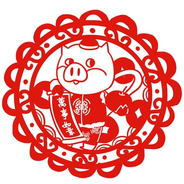 剪紙豬手繪卡通人物PNG素材