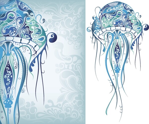 精致花紋海洋生物矢量圖