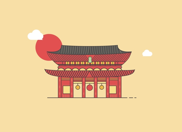 扁平古風(fēng)亭臺樓閣圖片