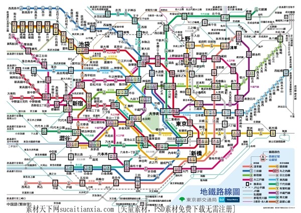 东京地铁线路图矢量图AI