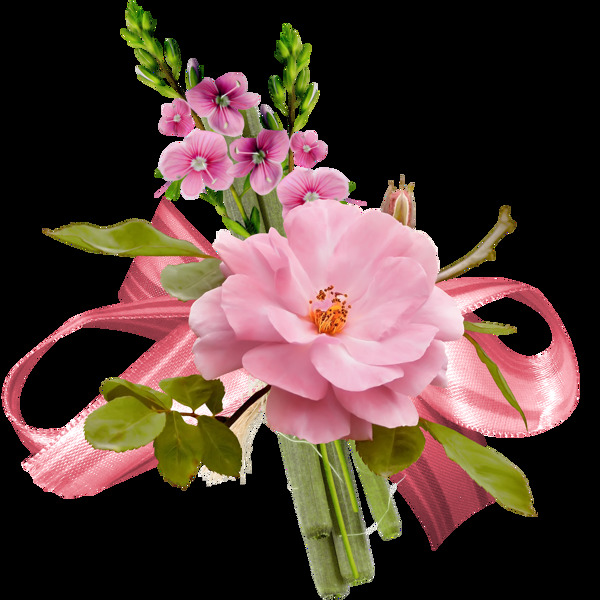 粉色花朵蝴蝶結(jié)png元素素材