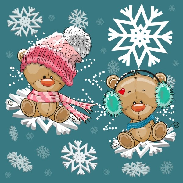 卡通冬季熊矢量图片
