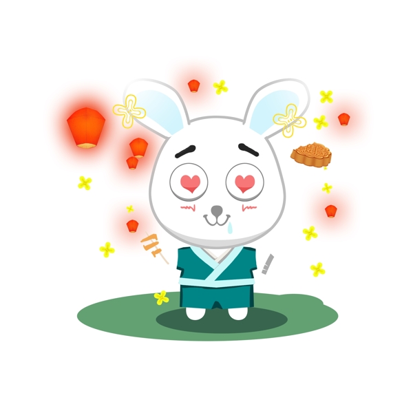 中秋节快乐的兔子节日场景元素