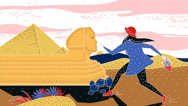 原创复古肌理世界旅游日埃及狮身人面像插画