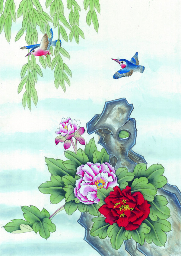 中國(guó)風(fēng)花小鳥喜鵲牡丹桃花芍藥中華藝術(shù)繪畫