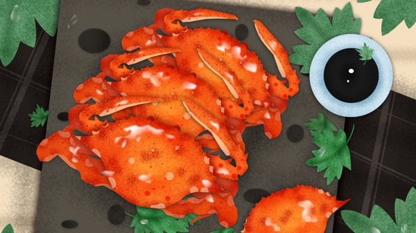 红色美食秋季螃蟹扁平原创插画