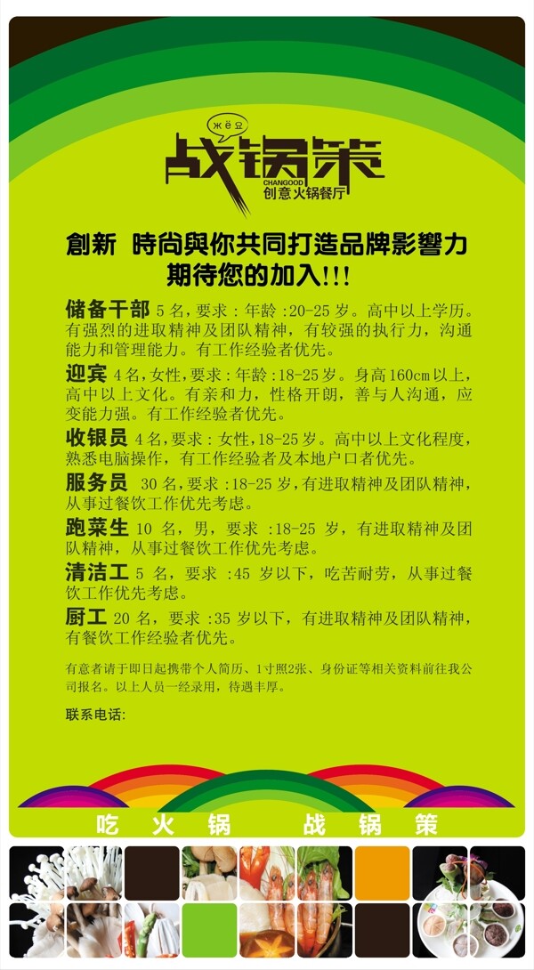 戰(zhàn)鍋策創(chuàng)意火鍋餐廳招聘海報(bào)圖片