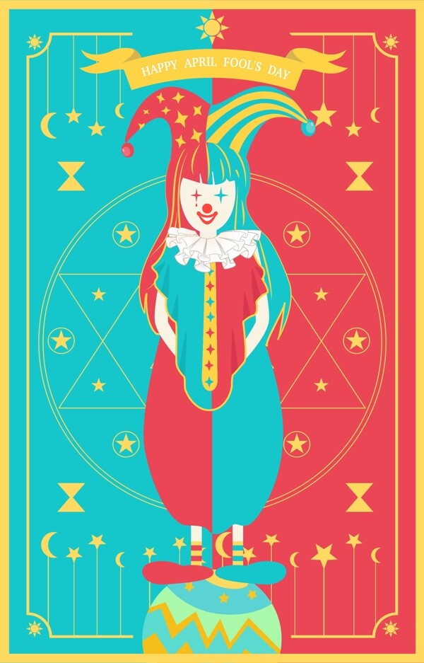 愚人節(jié)小丑女孩卡牌插畫
