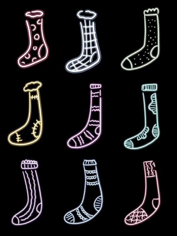 霓虹灯可爱发光袜子装饰图案素材元素