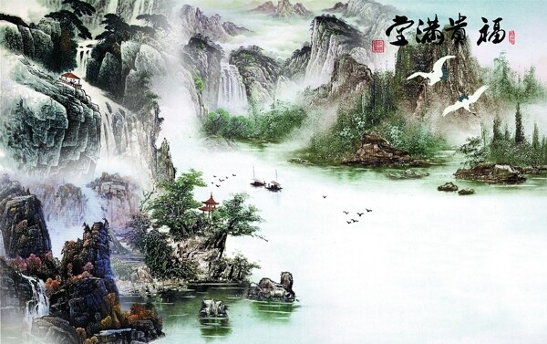 中式山水影视背景墙