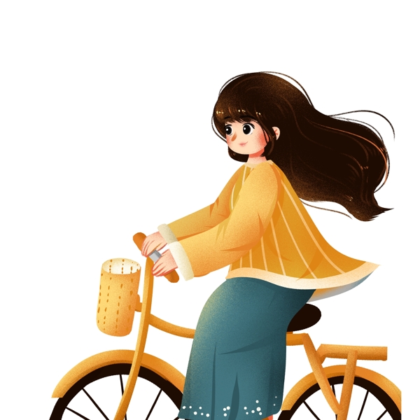 卡通可愛騎著自行車的小女生