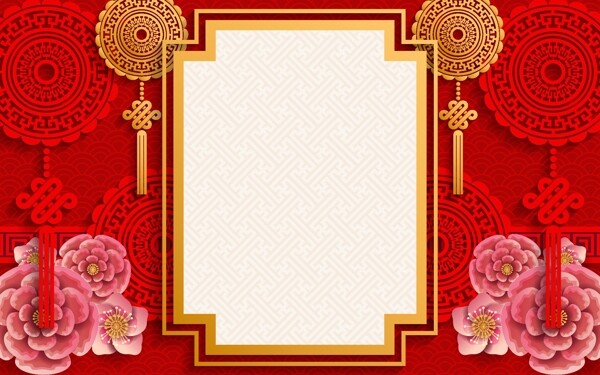 中国风花式剪纸新年背景素材
