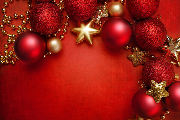 红色彩球与五角星圣诞节背景图片