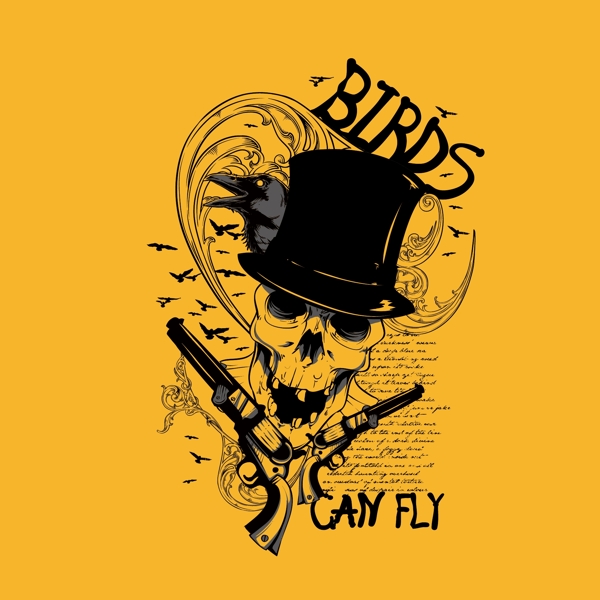 印花矢量圖骷髏動(dòng)物鳥(niǎo)烏鴉免費(fèi)素材