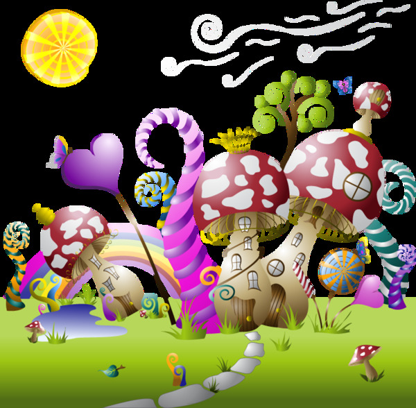 唯美彩色蘑菇花园图案