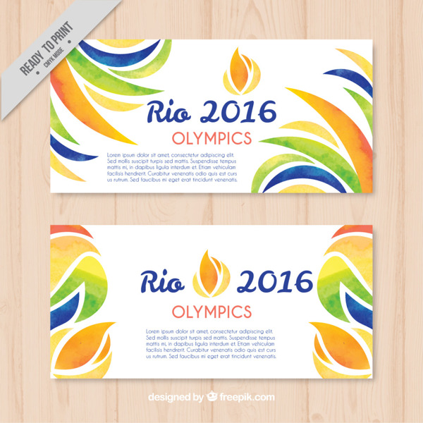 里约奥运会2016横幅与彩色水彩条纹