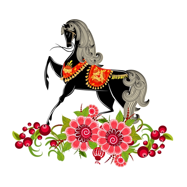印花矢量圖動物馬馬年植物免費素材