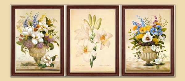 花卉油画三联画图片