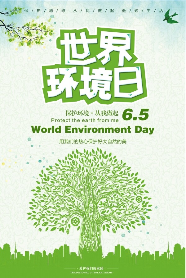 绿色清新世界环境日环保公益海报