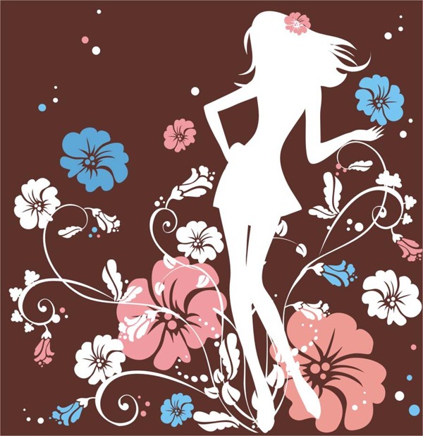 印花矢量圖人物女人優(yōu)雅植物花朵免費(fèi)素材