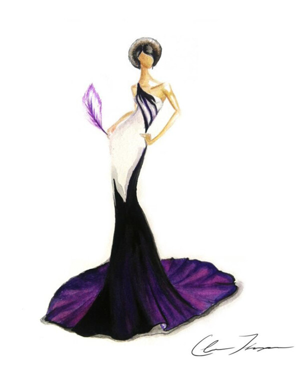 紫色长裙礼服设计图