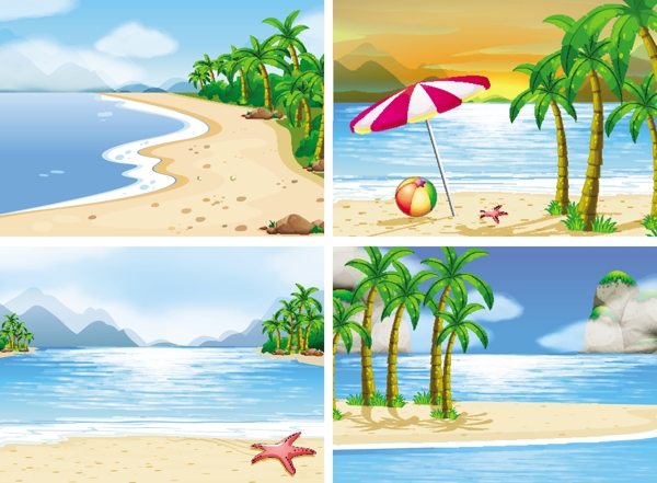 夏季沙滩插画矢量素材图片