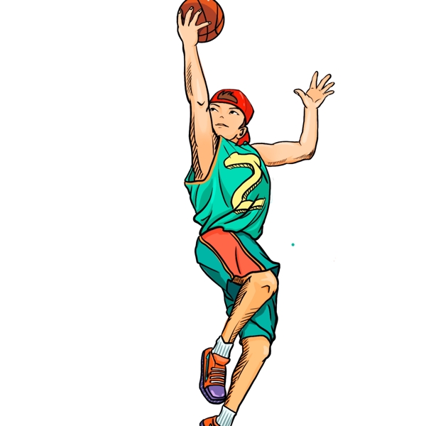 涂鸦风打篮球的少年