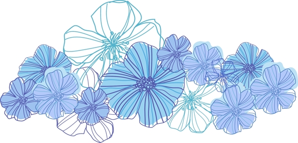 蓝色线条花朵背景设计素材元素