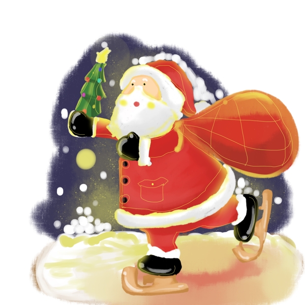 圣诞节滑冰送礼物的圣诞老人圣诞树圣诞老爷爷
