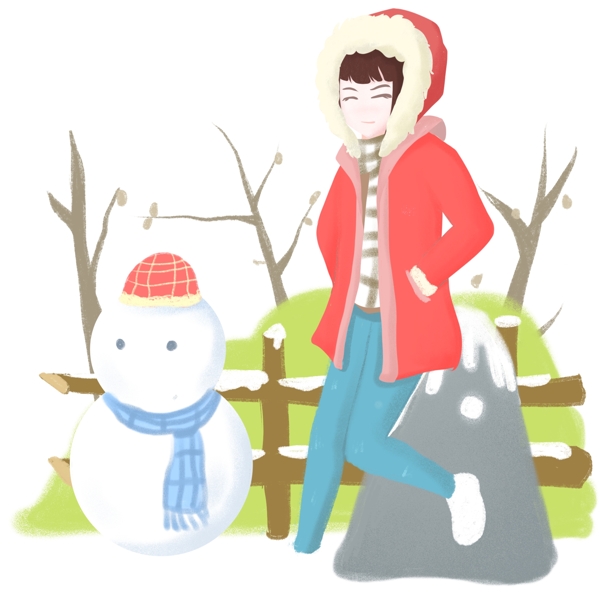 大寒人物和白色的雪人