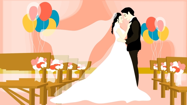 教堂浪漫气球婚礼插画