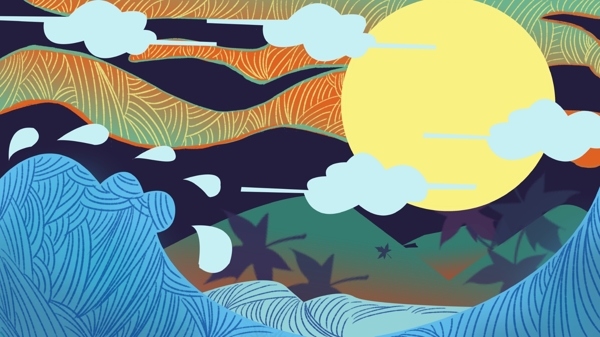 流光溢彩中秋節(jié)插畫背景設(shè)計