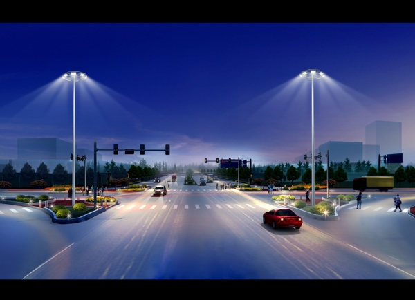 十字路口LED路灯照明效果图原图