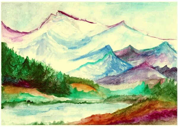 美麗的大山風(fēng)景插畫(huà)