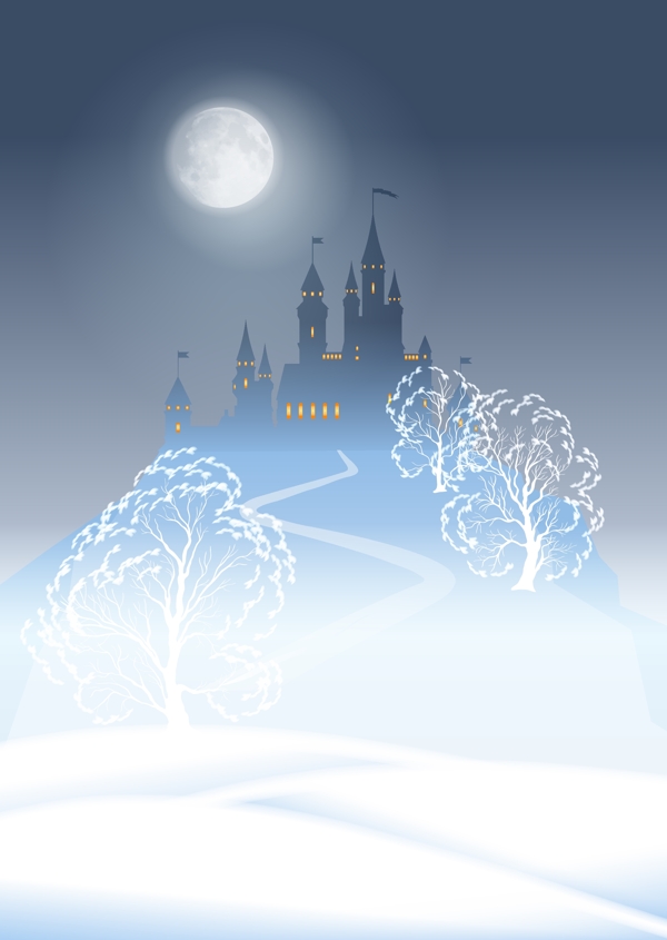 蓝色雪中童话城堡