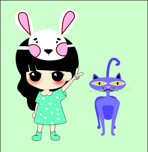 女孩貓圖片