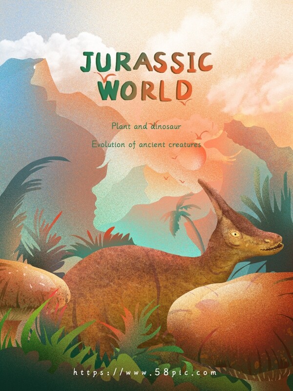正负定义侏罗纪世界人类与恐龙插画海报