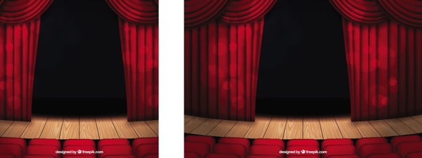 剧院舞台背景有窗帘和座位
