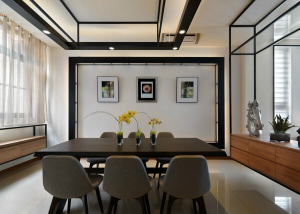现代精致客厅深灰色餐椅室内装修效果图