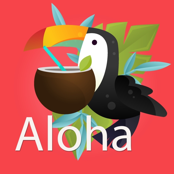 创意夏威夷大嘴鸟和椰汁矢量素材