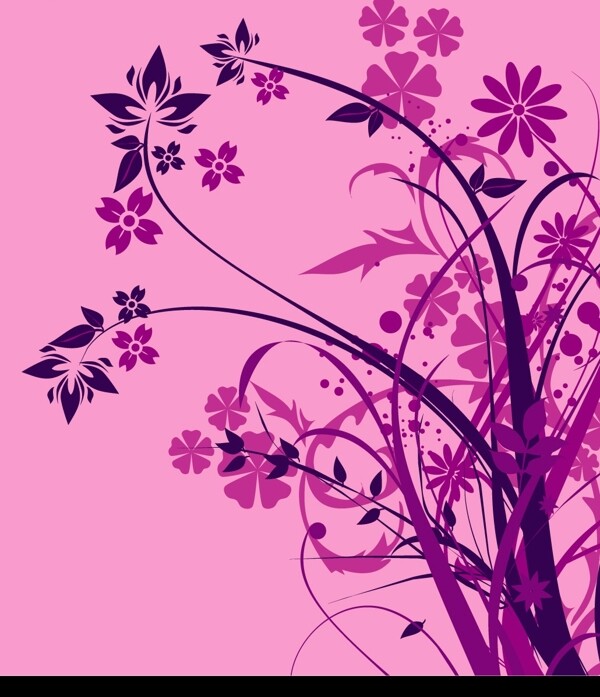 紫色时尚花卉剪影矢量素材图片