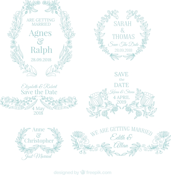 6款蓝色婚礼花纹装饰矢量素材