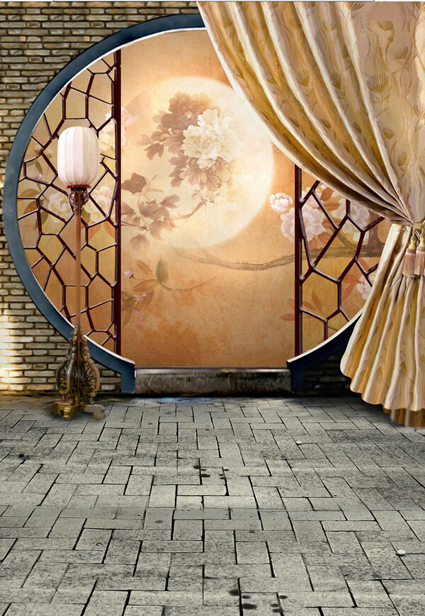 古典中国风月亮门影楼摄影背景图片